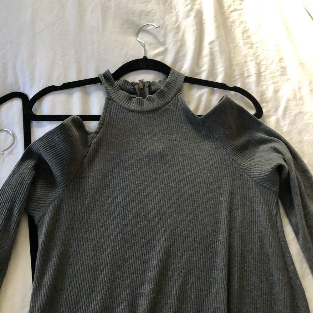 Cold shoulder gray sweater dress